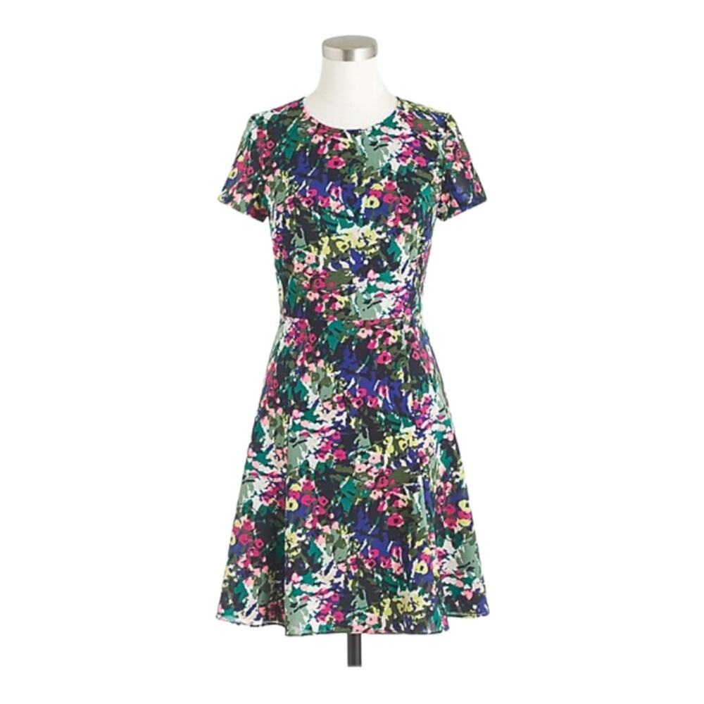 J. Crew Floral Fit & Flare Short Sleeve Spring Dress Women Size 4 / Small